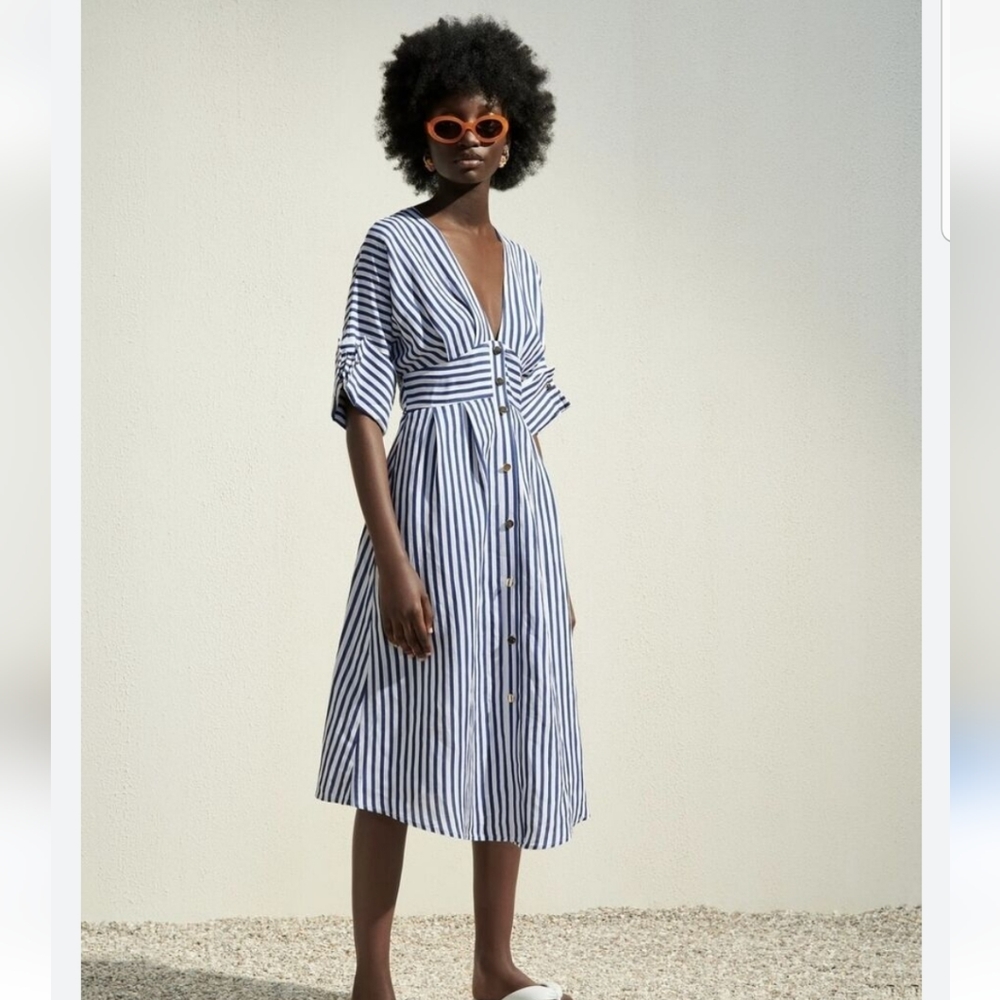 Zara Linen Blend Striped Dress Sz XL